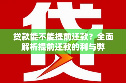新野贷款能不能提前还款？全面解析提前还款的利与弊